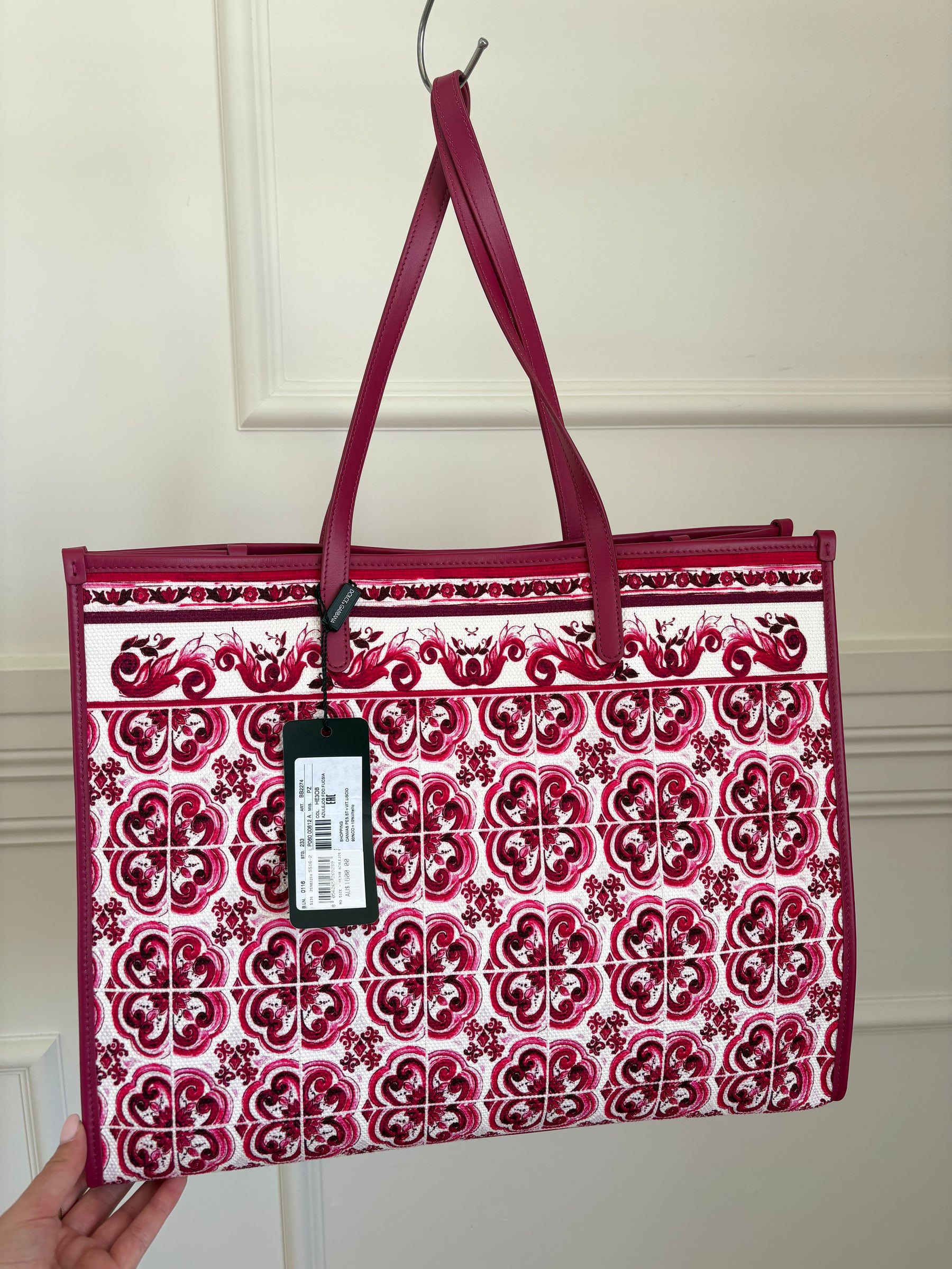 Dolce & Gabbana Canvas And Leather Floral Printed Tote Magenta, OS