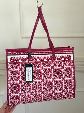 Dolce & Gabbana Canvas And Leather Floral Printed Tote Magenta, OS