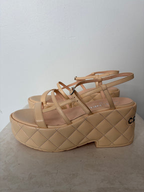 Chanel Pale Peach Quilted Leather Platform Sandals, 39 C