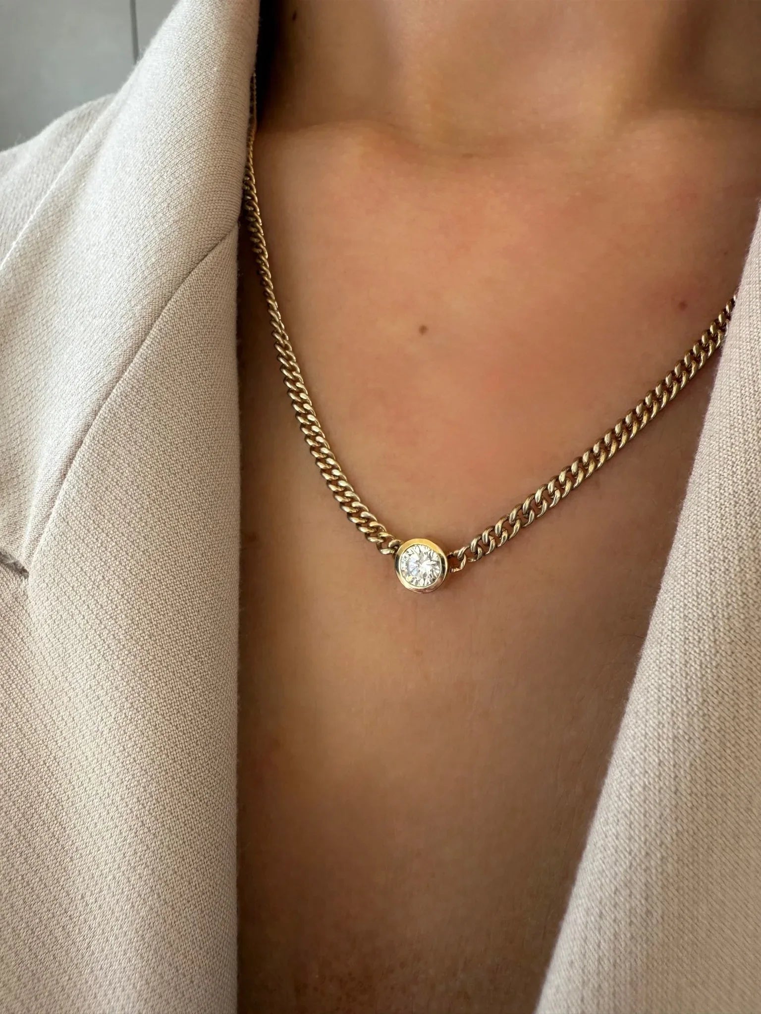 Goldie Paris Yellow Gold Diamond Bezel Classic Curb Chain Necklace