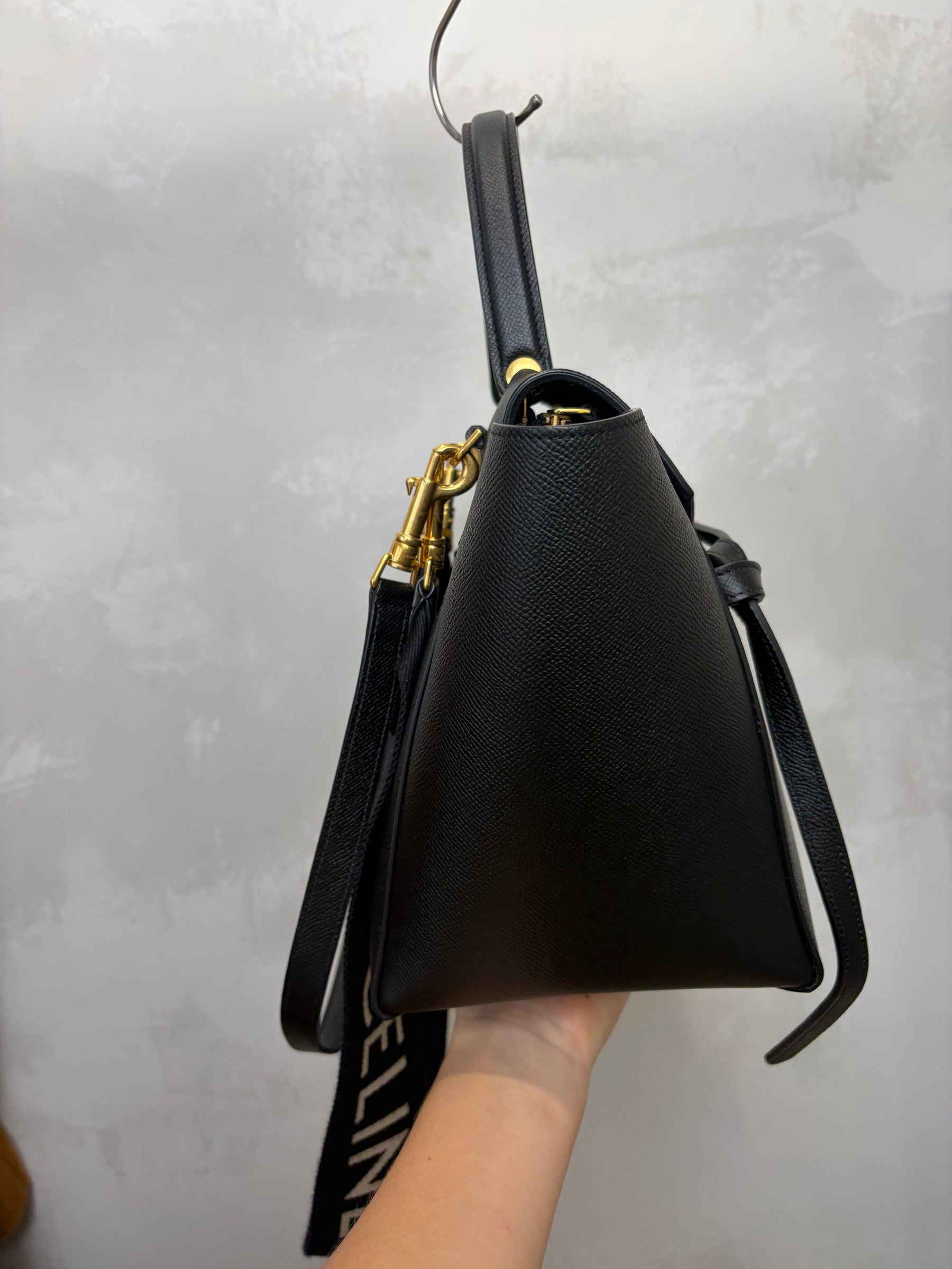 Celine Black Leather Belt Bag with Additional Logo Strap