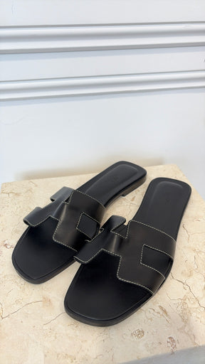 Hermès Black Oran Sandals, 40.5