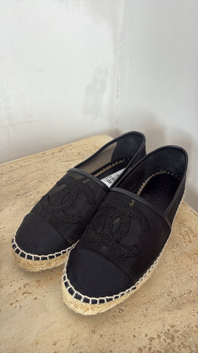 Chanel Black Mesh Logo Espadrille, 36