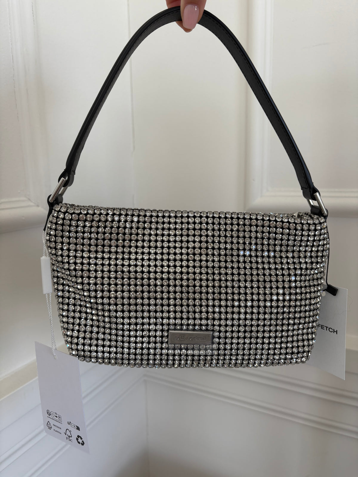 Self-Portrait Black and Crystal Embellished Shoulder Bag