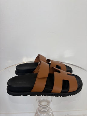 Hermès Tan Leather Chypre Sandals, 38.5