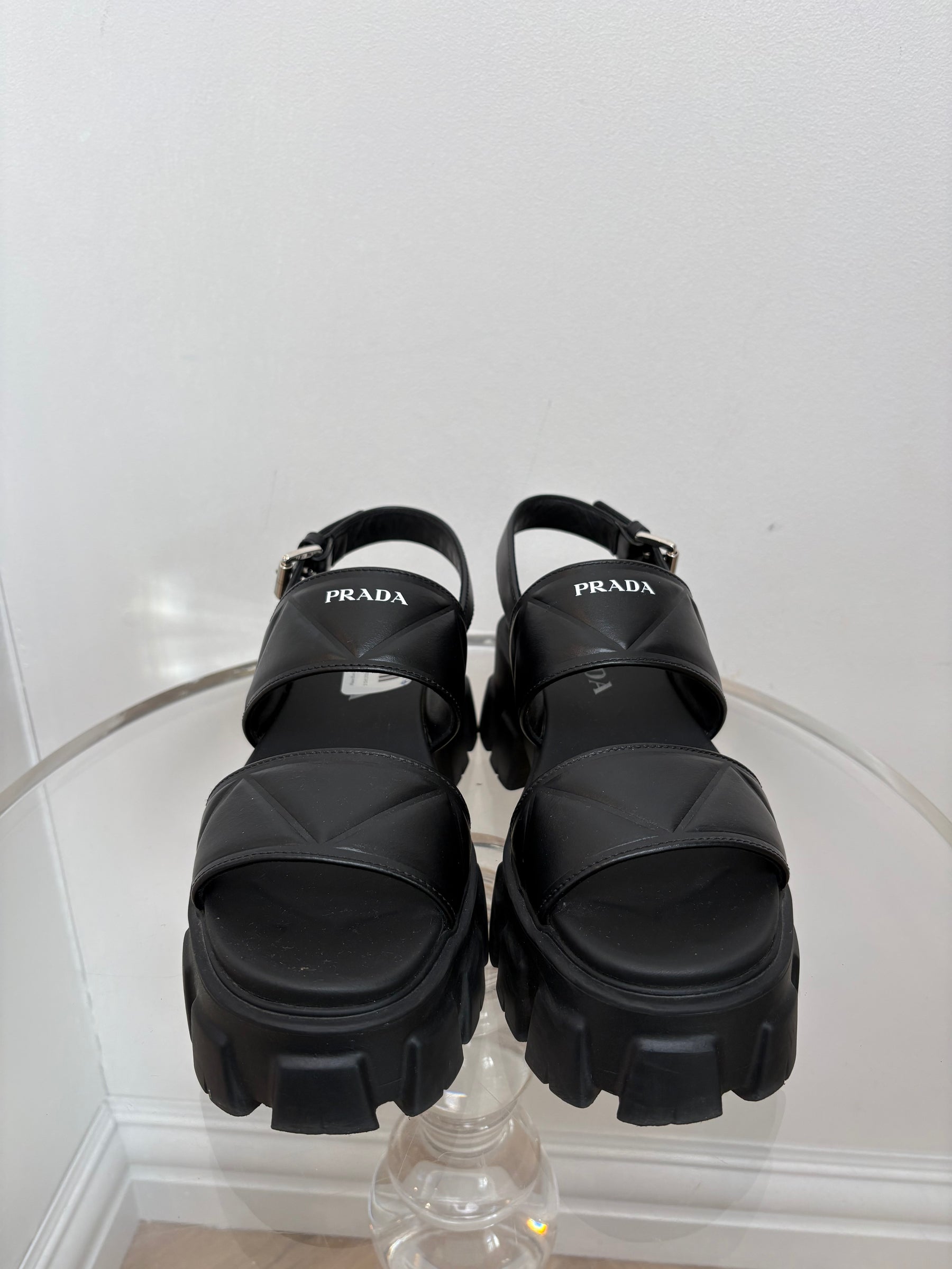 Prada Black Chunky Monolith Sandals, 38.5