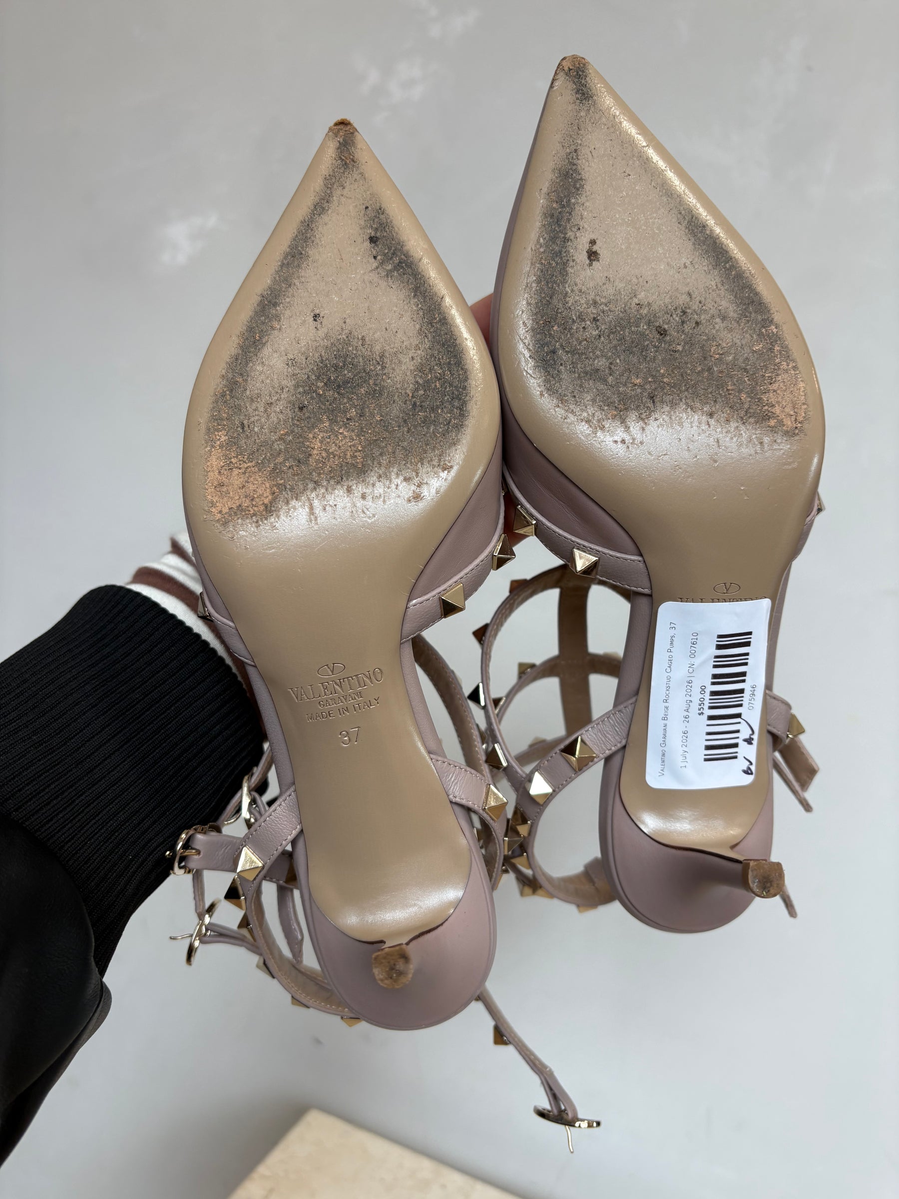 Valentino Garavani Beige Rockstud Caged Pumps, 37