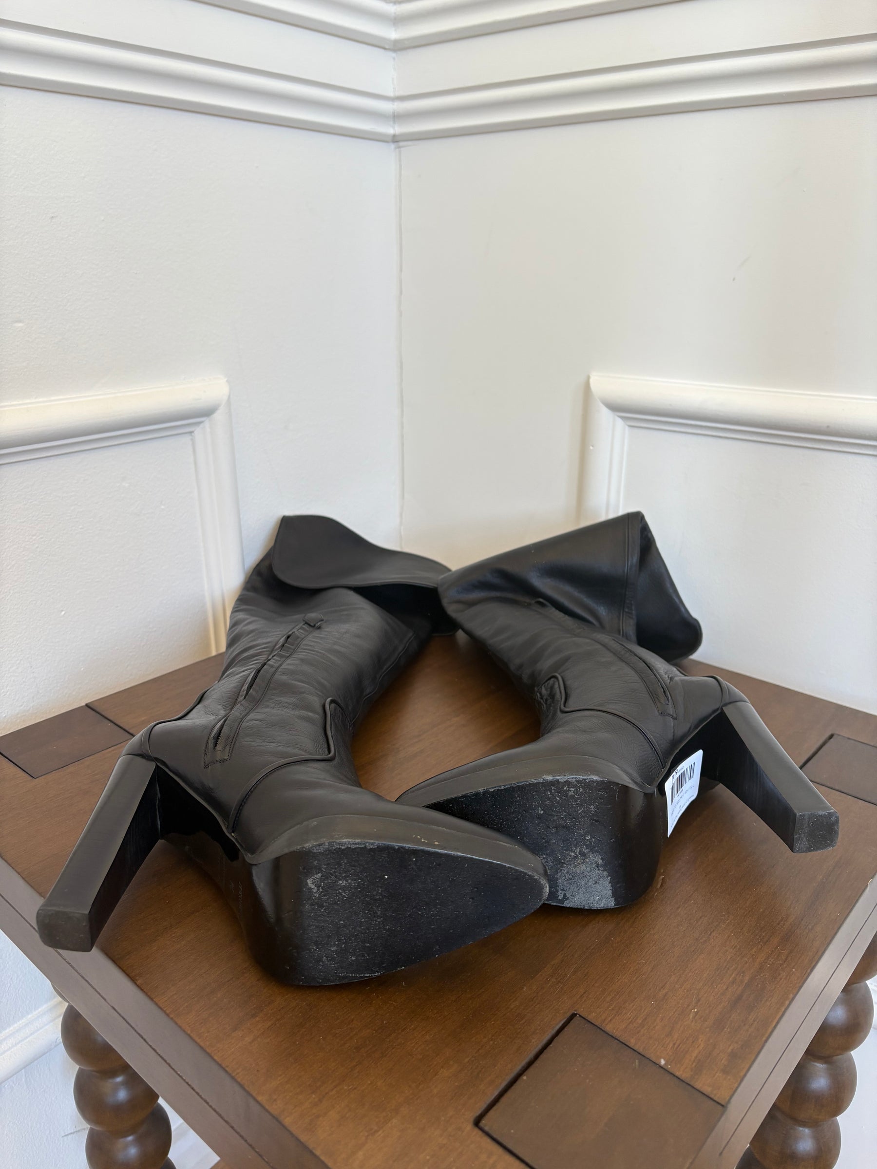 Hermès Black Leather Platform Knee High Boots, 40