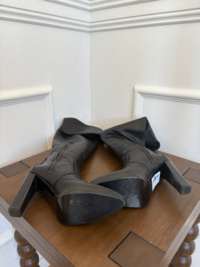 Hermès Black Leather Platform Knee High Boots, 40