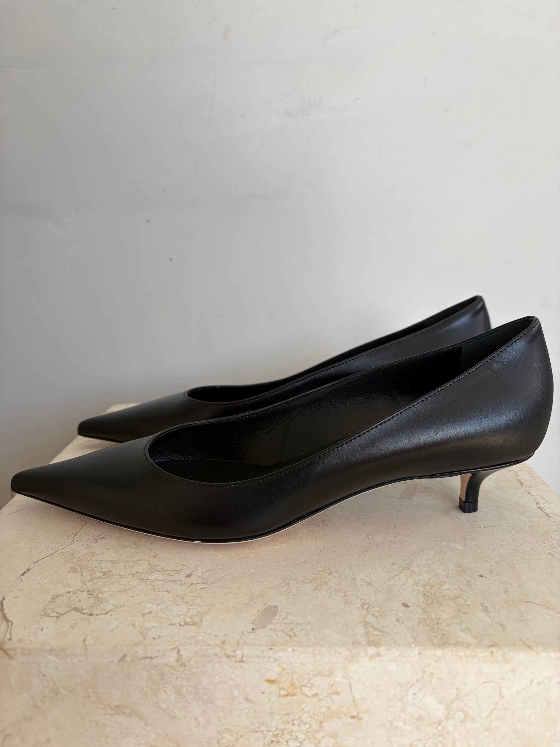 Jimmy Choo Black Leather Pointed Kitten Heel, 38