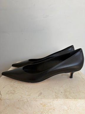 Jimmy Choo Black Leather Pointed Kitten Heel, 38
