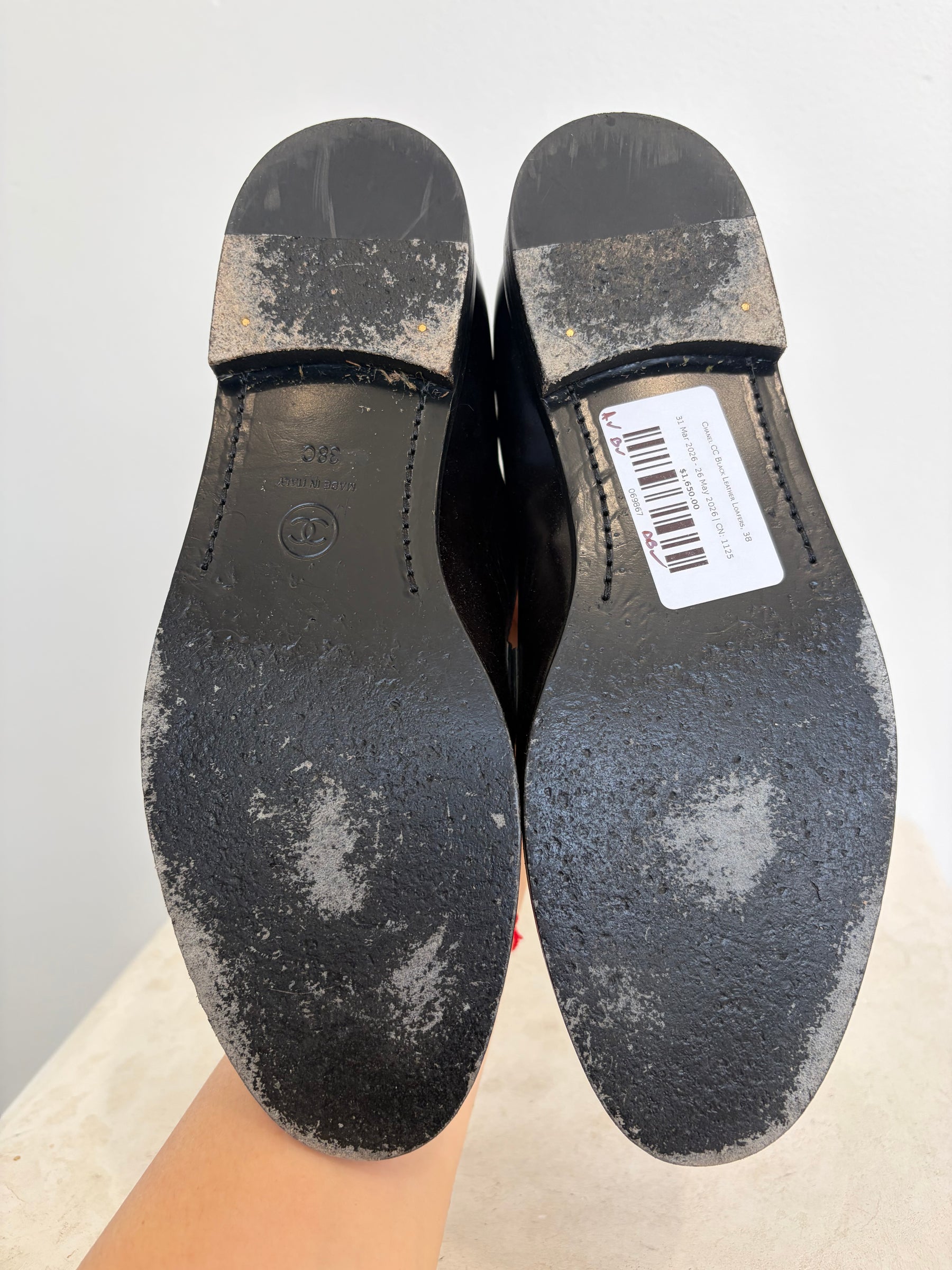 Chanel CC Black Leather Loafers, 38