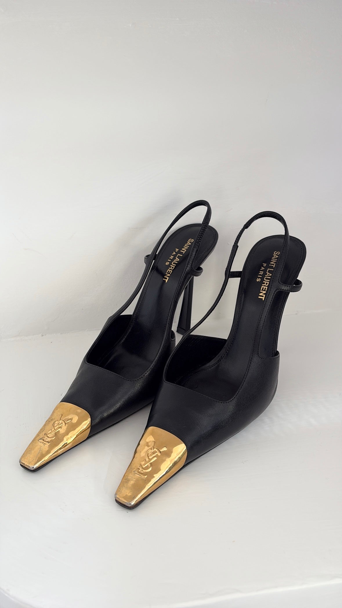 Saint Laurent Jeanne Slingback Pumps With Gold Hardware, 39
