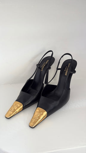 Saint Laurent Jeanne Slingback Pumps With Gold Hardware, 39