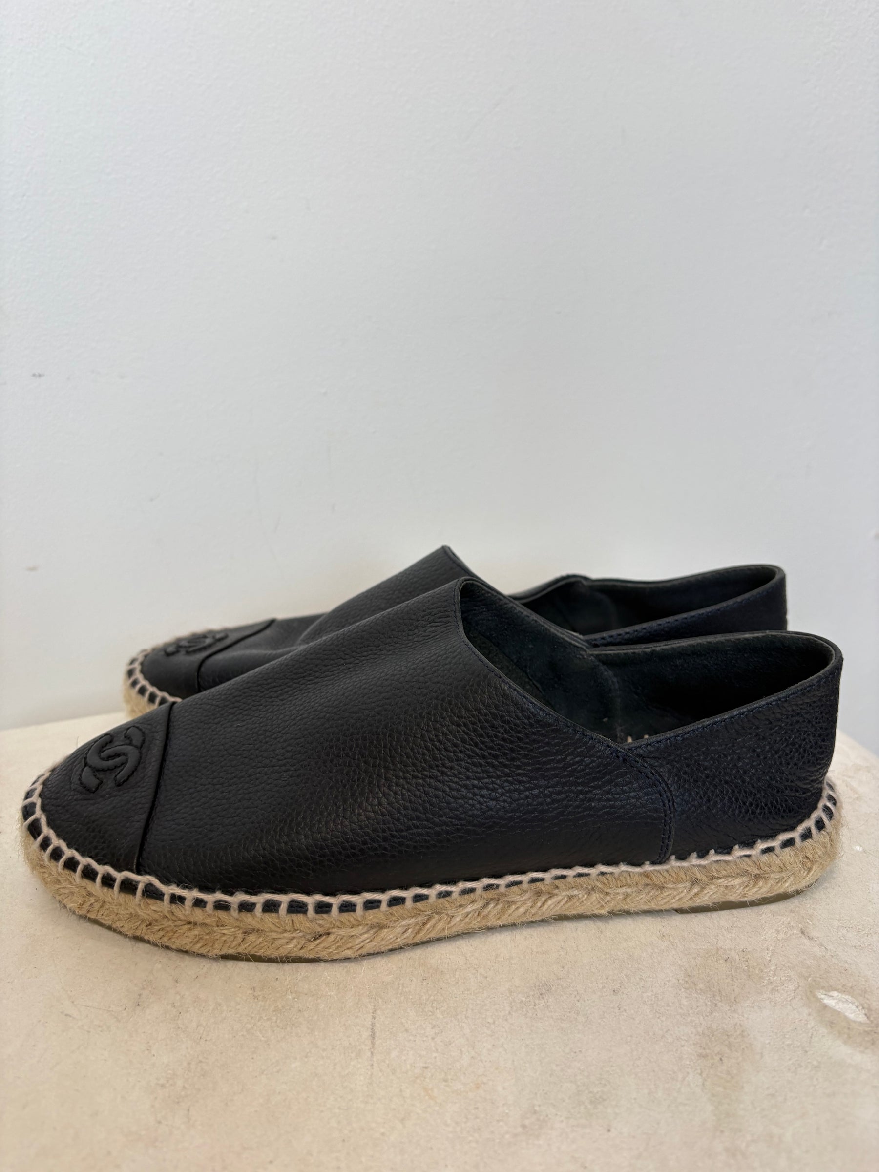 Chanel Black Leather Espadrilles, 38