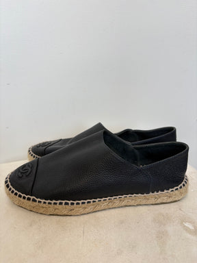 Chanel Black Leather Espadrilles, 38