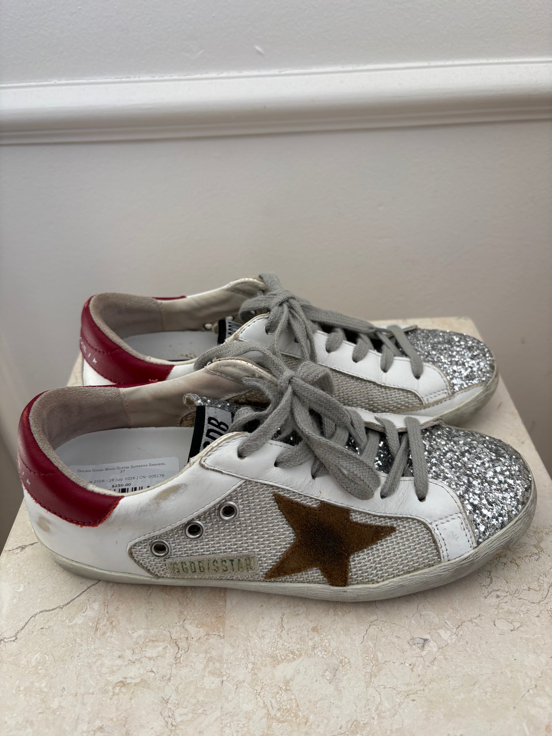 Golden Goose White Glitter Superstar Sneakers, 37