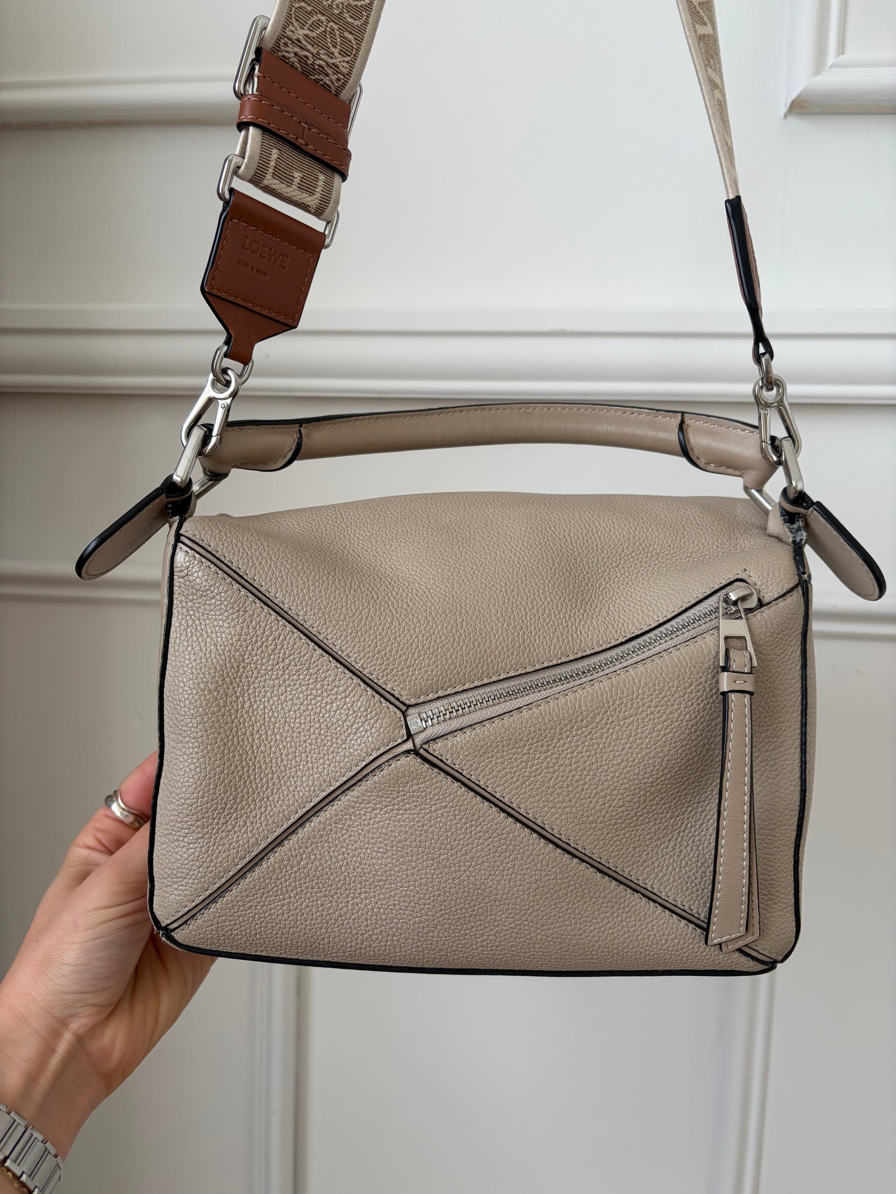 Loewe Small Puzzle Bag In Light Taupe With Anagram Strap