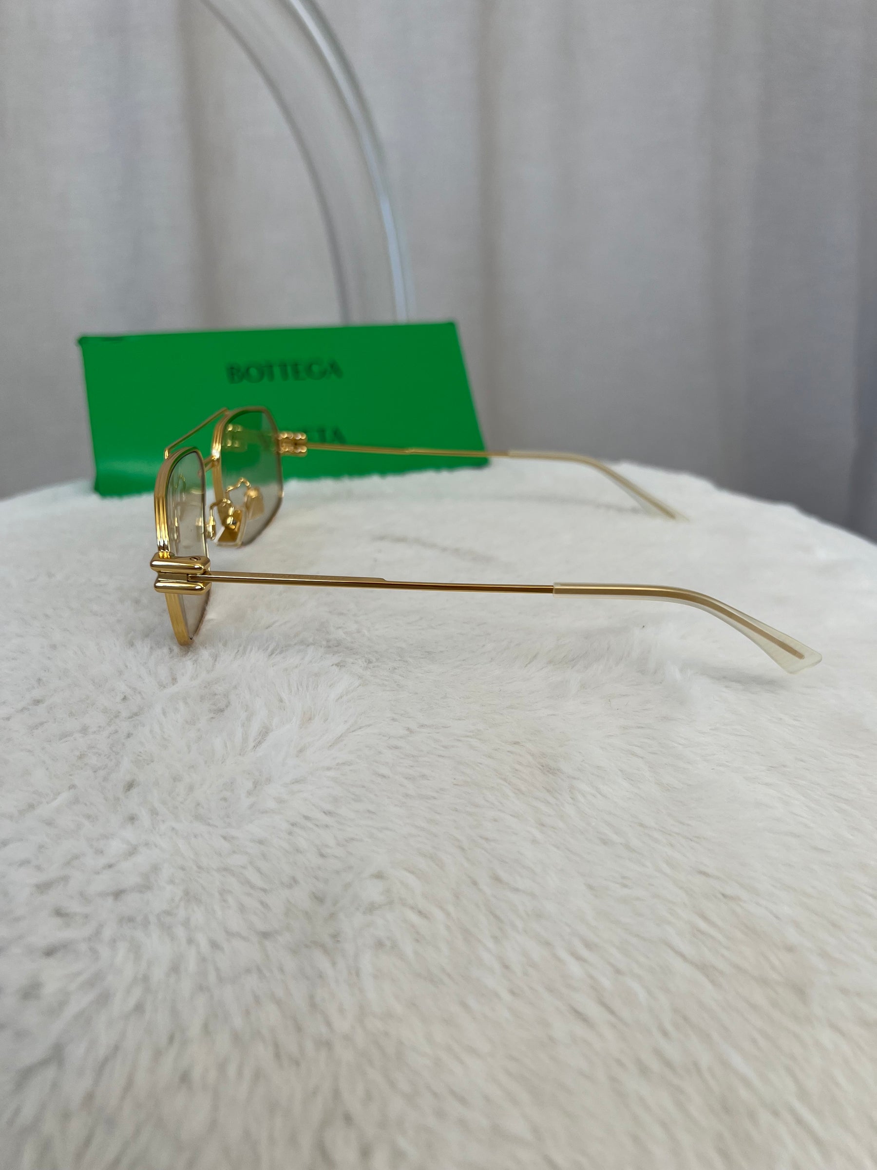 Bottega Veneta Gold Pilot Clear Lens Sunglasses