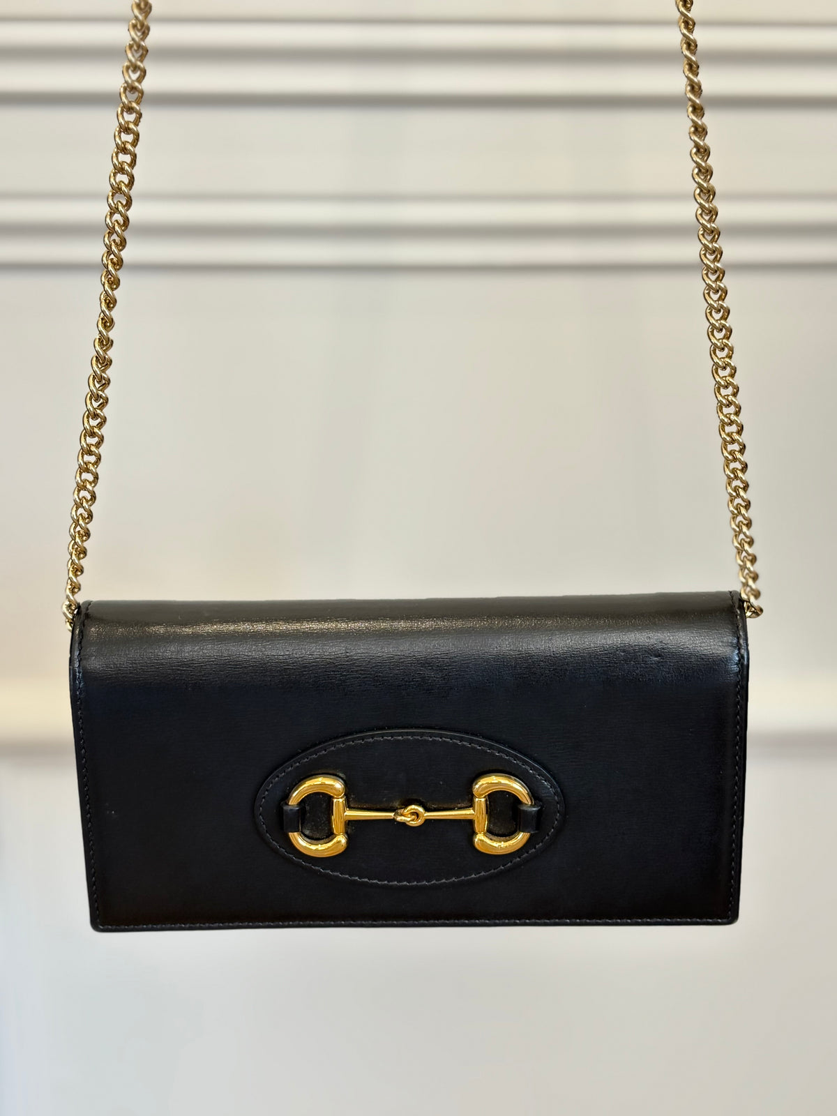 Gucci Black Leather Horsebit Chain Wallet