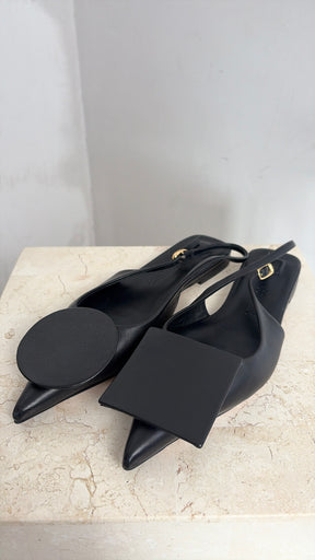 Jacquemus Black Leather Duelo Slingback Flats, 37