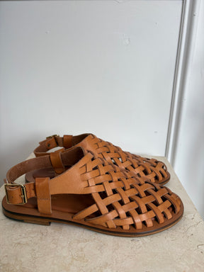Mansur Gavriel Tan Woven Leather Sandals, 36