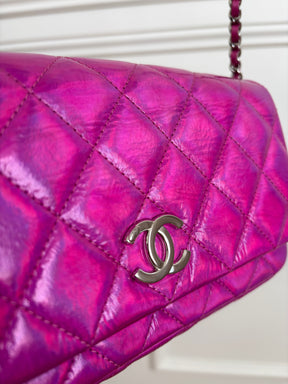 Chanel Pink Holographic Leather Rectangular Flap Bag