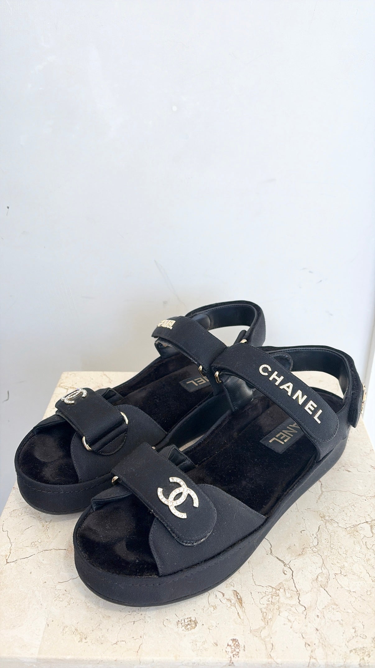 Chanel Grosgrain Platform Sandals Black, 38 C