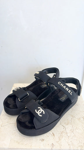 Chanel Grosgrain Platform Sandals Black, 38 C