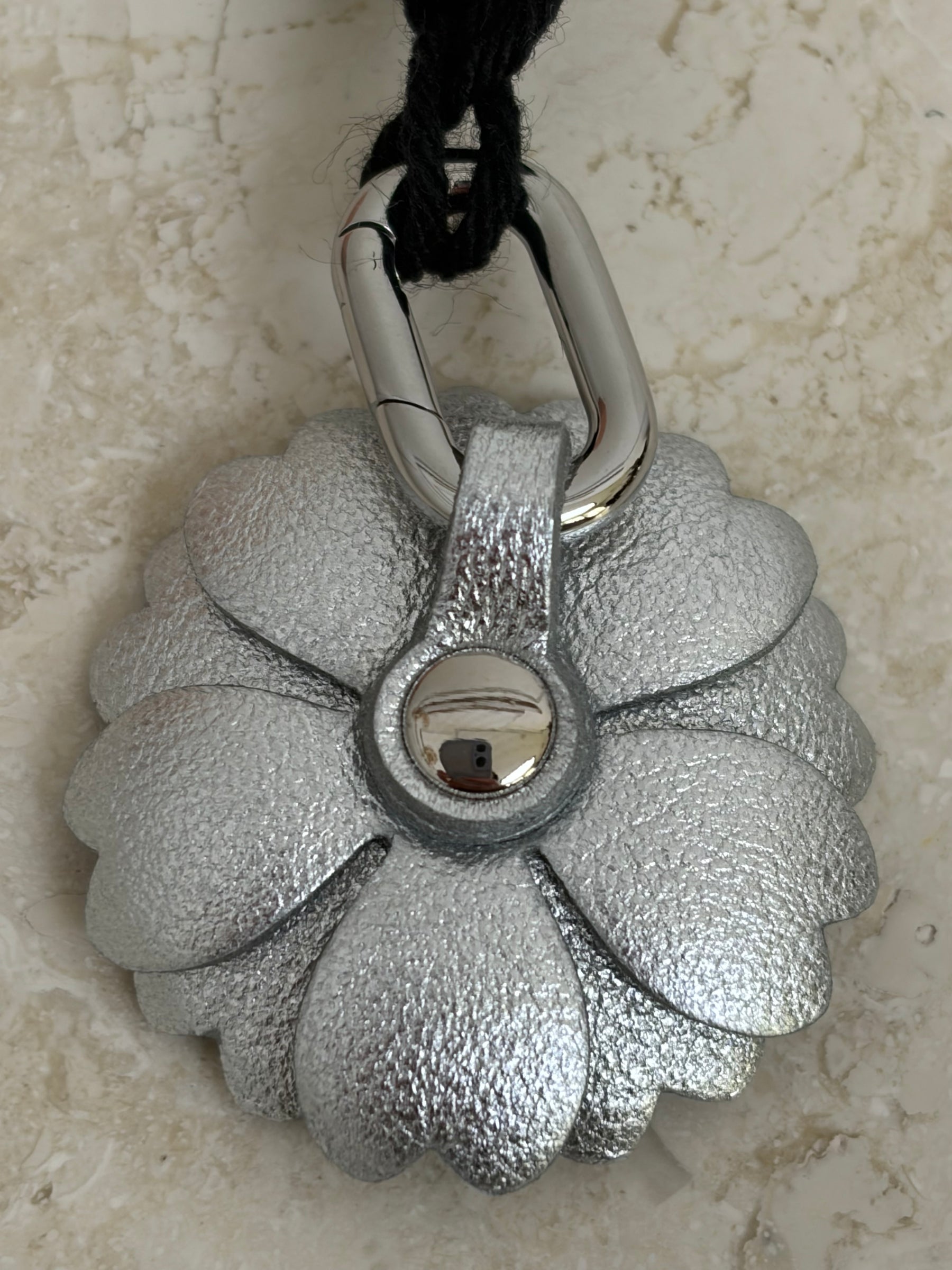 Miu Miu Silver Leather Flower Micro Trick Charm