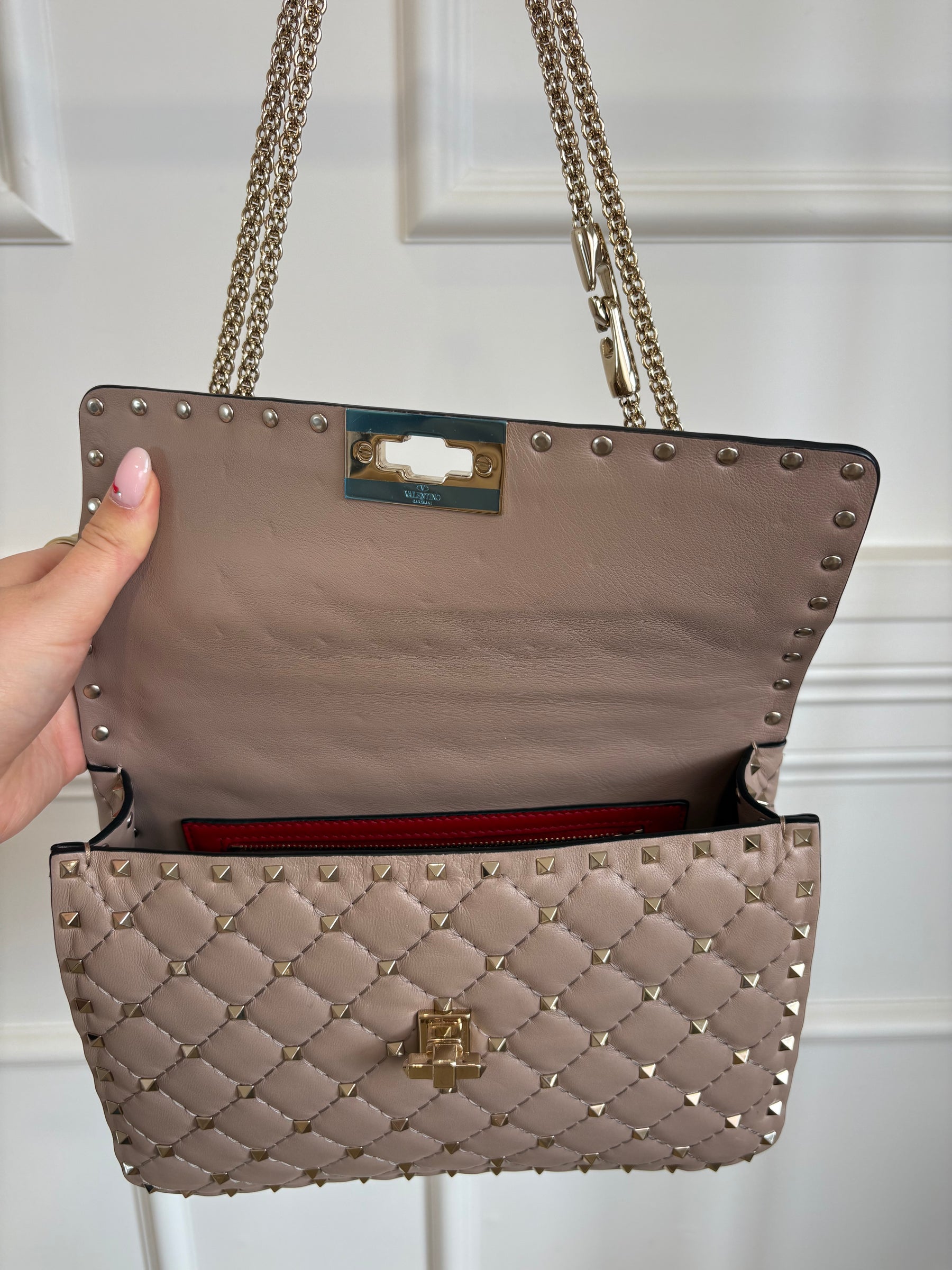 Valentino Rose Poudre Top Handle 'Spike' Rockstud Bag