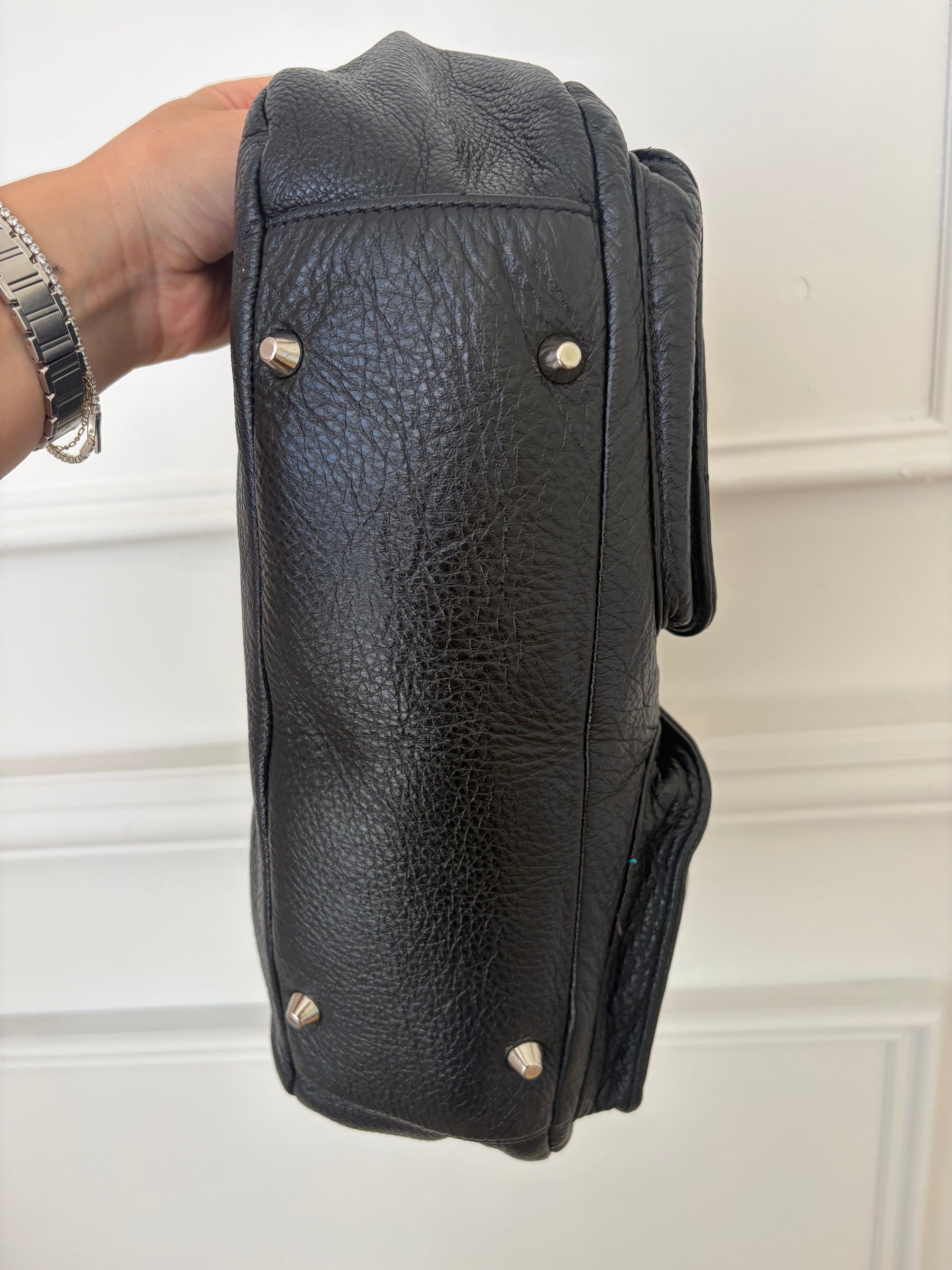 Oroton Black Leather Silver Hardware Hobo Bag