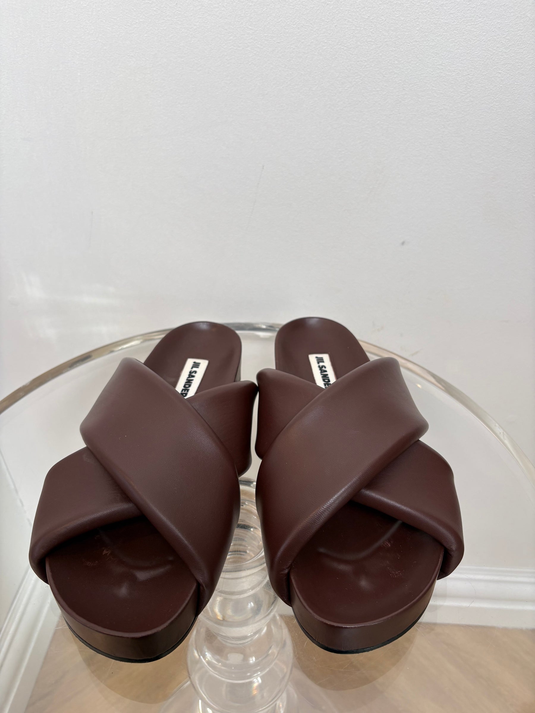 Jil Sander Burgundy Padded Leather Slides, 40