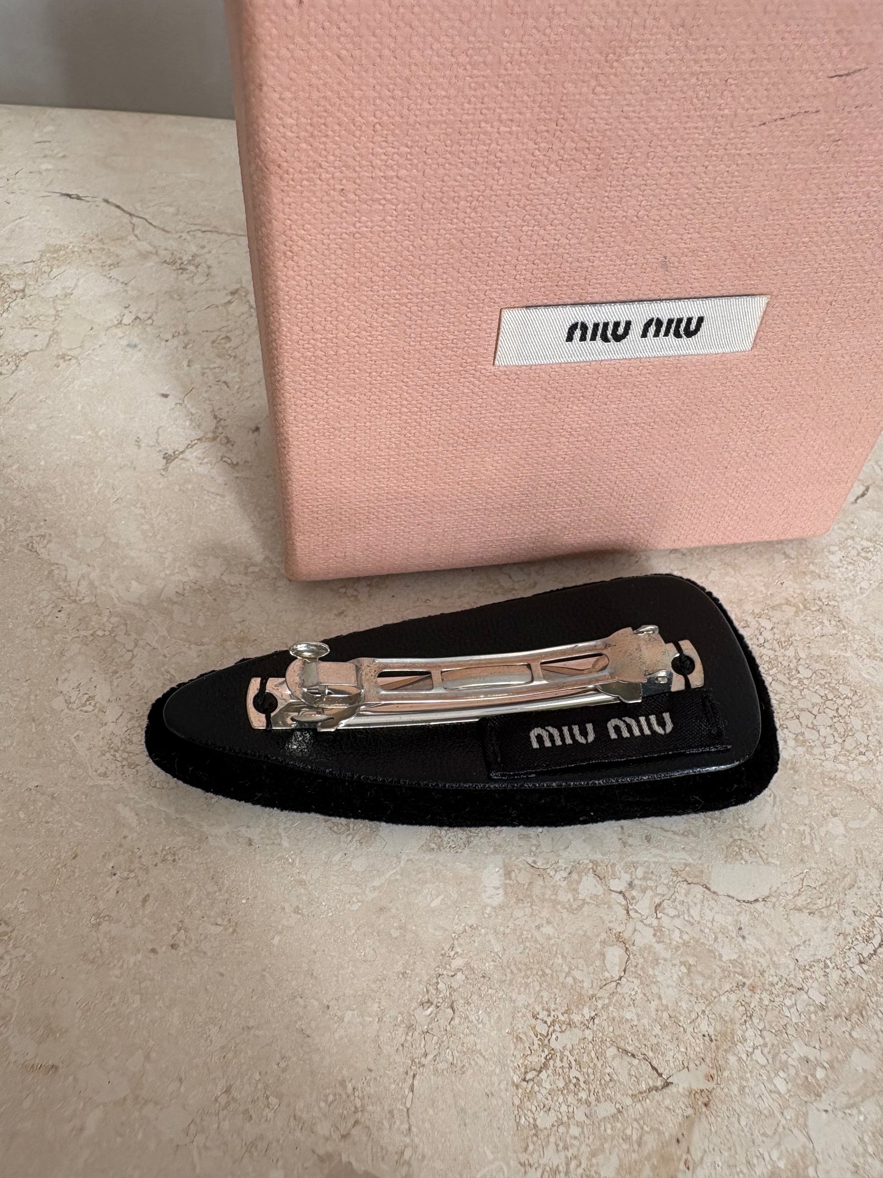 Miu Miu Black Velvet Hair Clip With Crystals