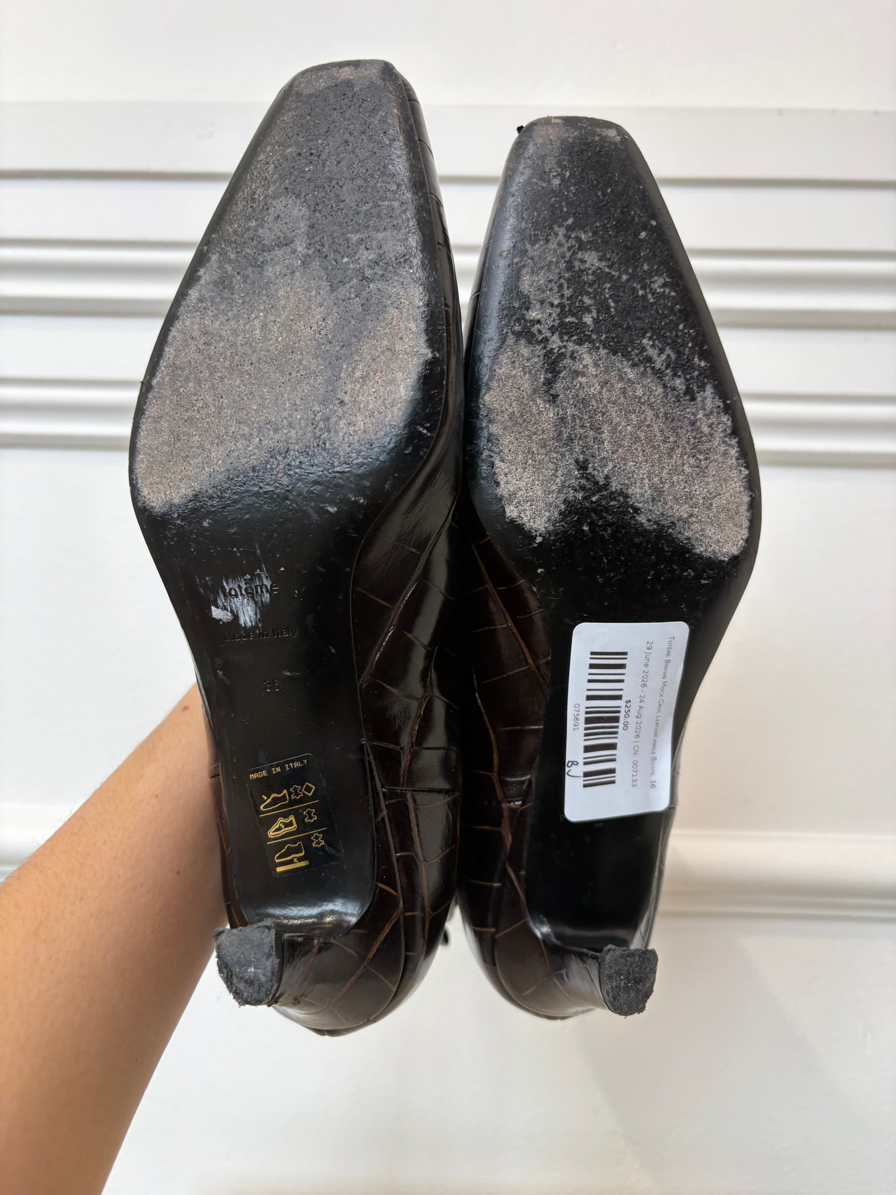 Totême Brown Mock Croc Leather ankle Boots, 36