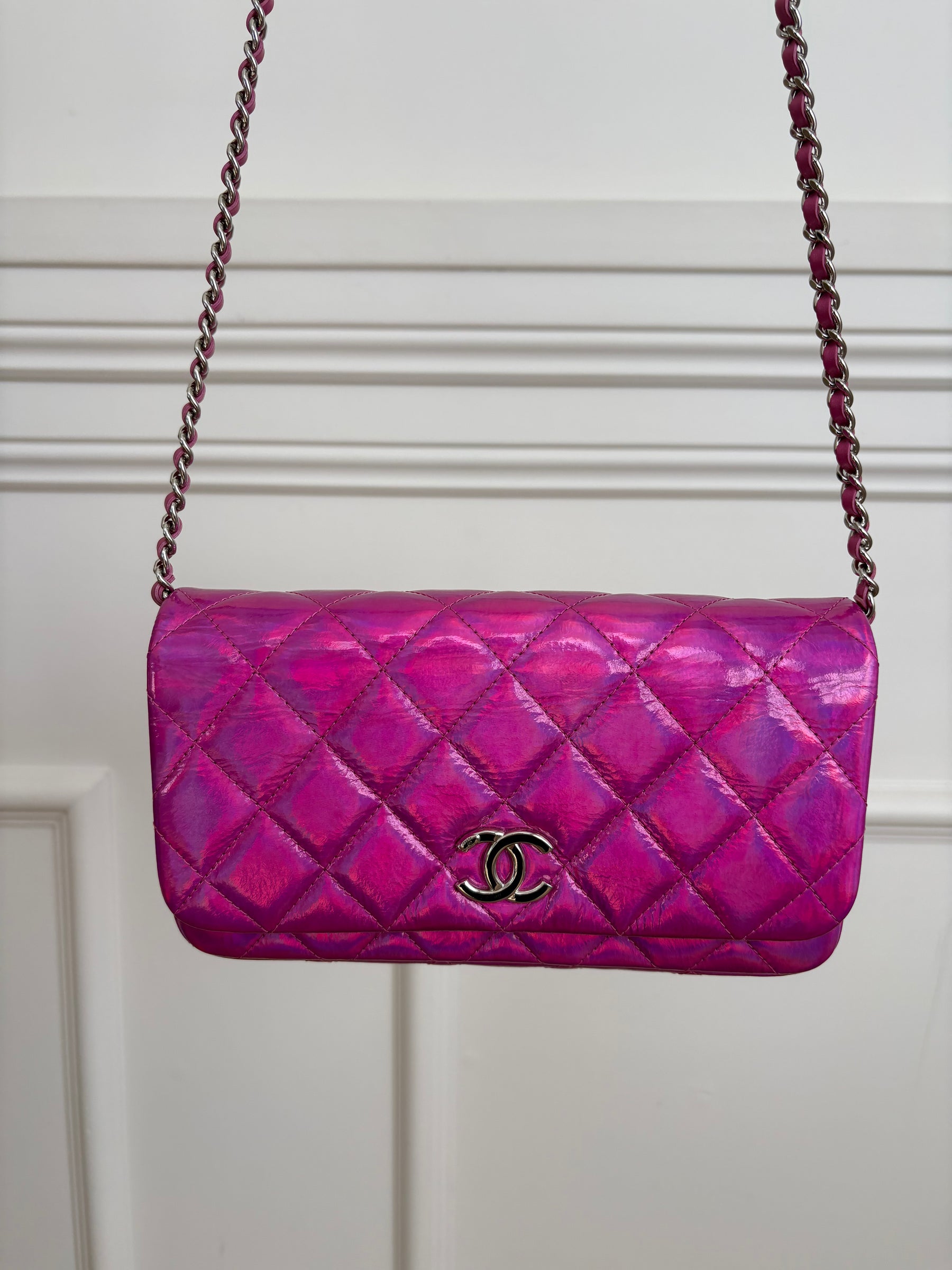 Chanel Pink Holographic Leather Rectangular Flap Bag