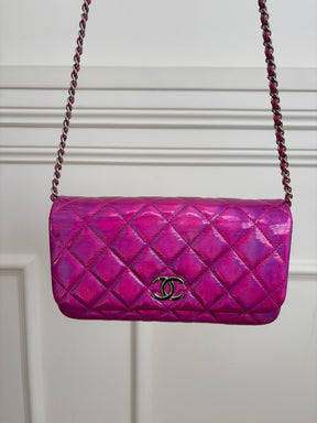 Chanel Pink Holographic Leather Rectangular Flap Bag