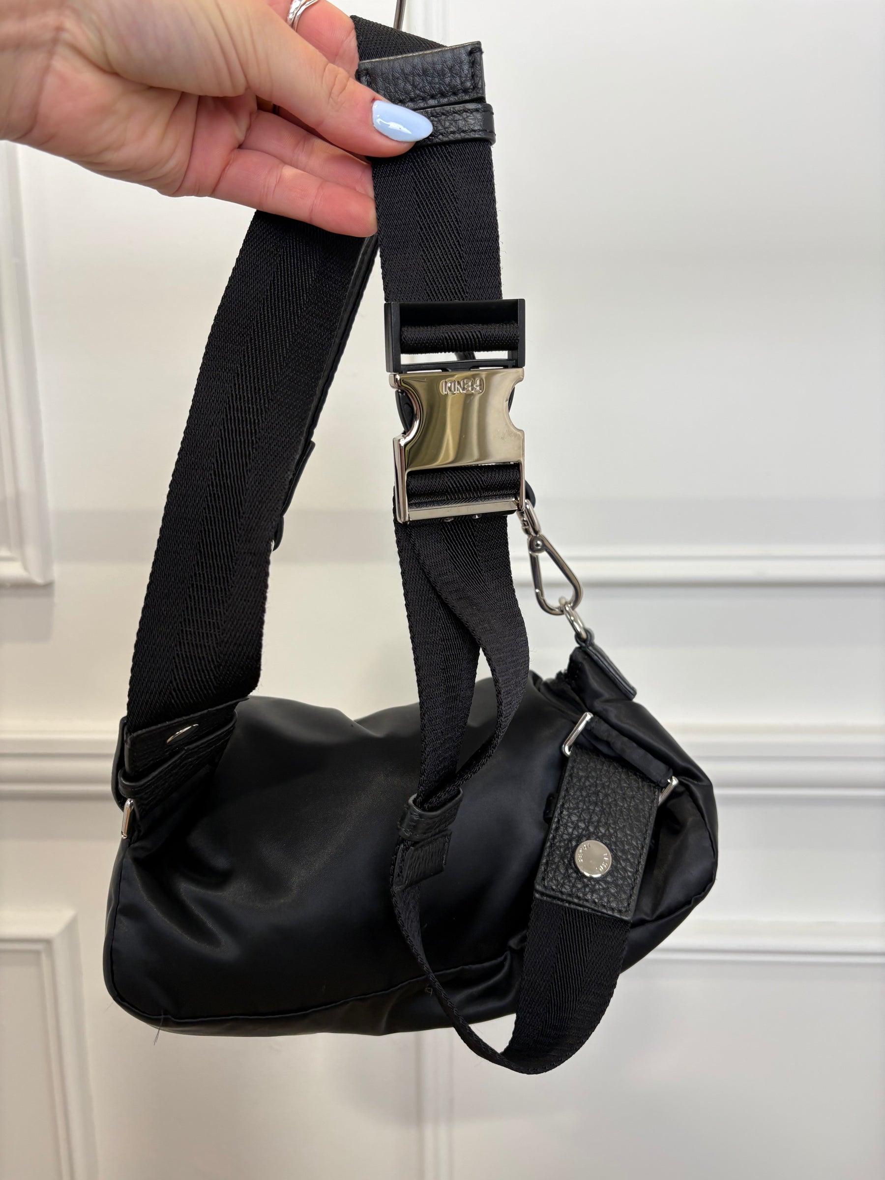 Fendi Black Nylon Multi Pocket Convertible Baguette Bag