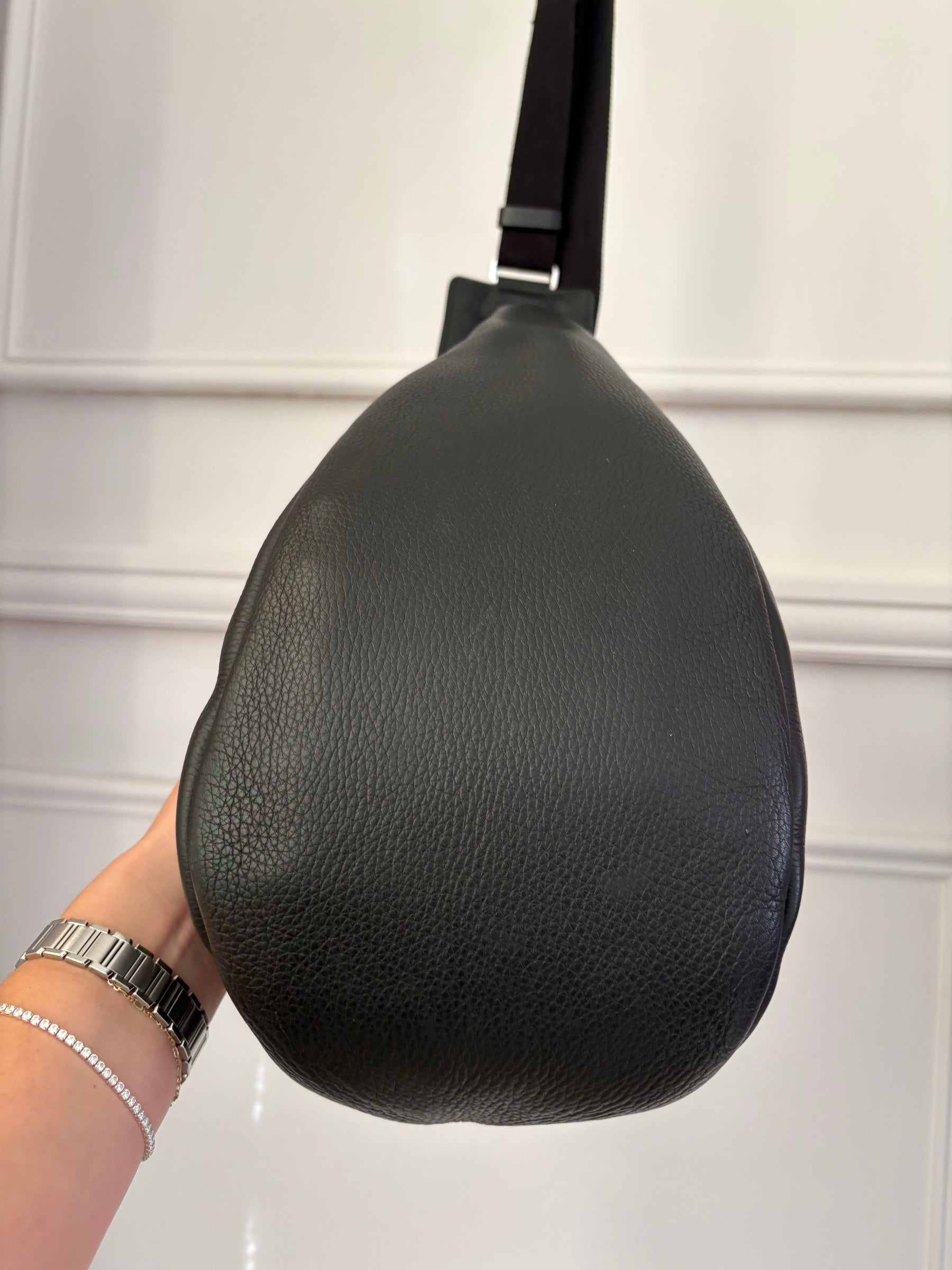 The Row Black Leather Slouchy Banana Bag