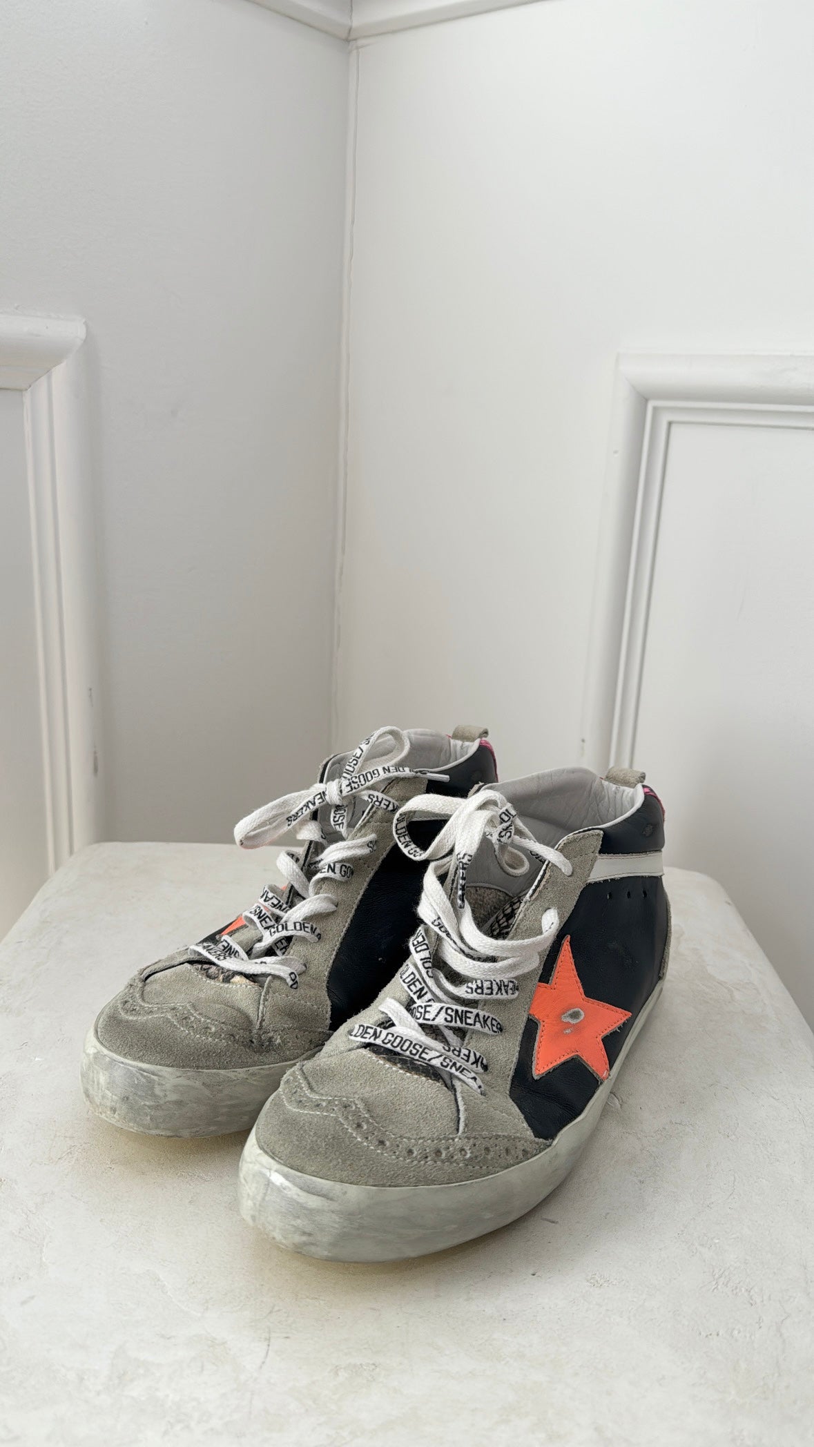 Golden Goose Mid Star High Top Sneakers Fluro Orange Star, 38