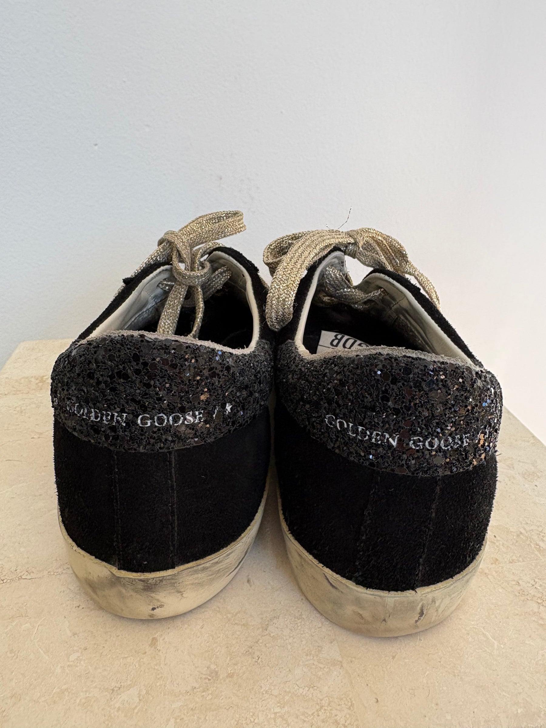 Golden Goose Black Suede Superstar Sneakers with Pink Star, 41