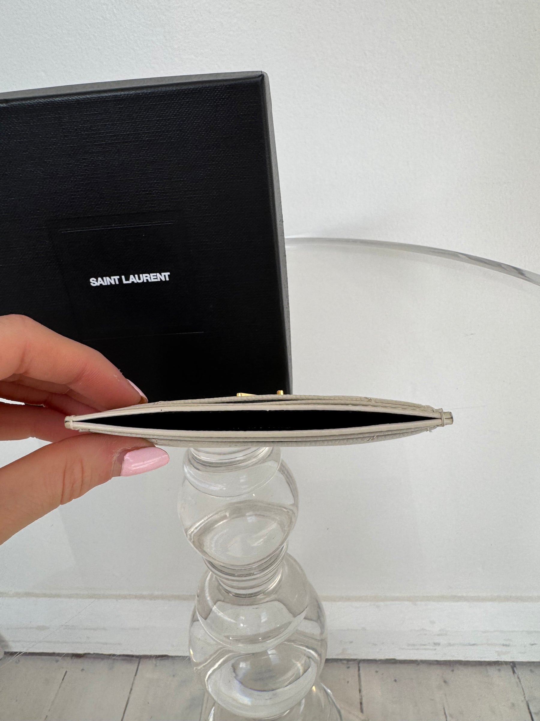 Saint Laurent Grained Leather Logo Cardholder Ivory