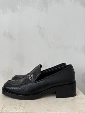 Chanel Black Quilted Calfkin Loafers, 39.5C