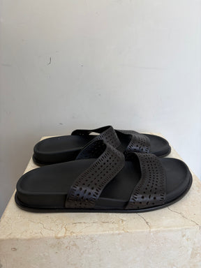 Alaia Black Laser Cut Slides, 40
