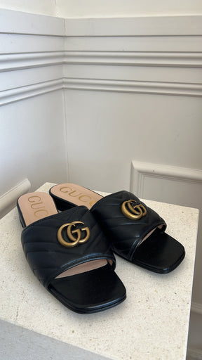 Gucci Marmont Black Leather Slides, 39