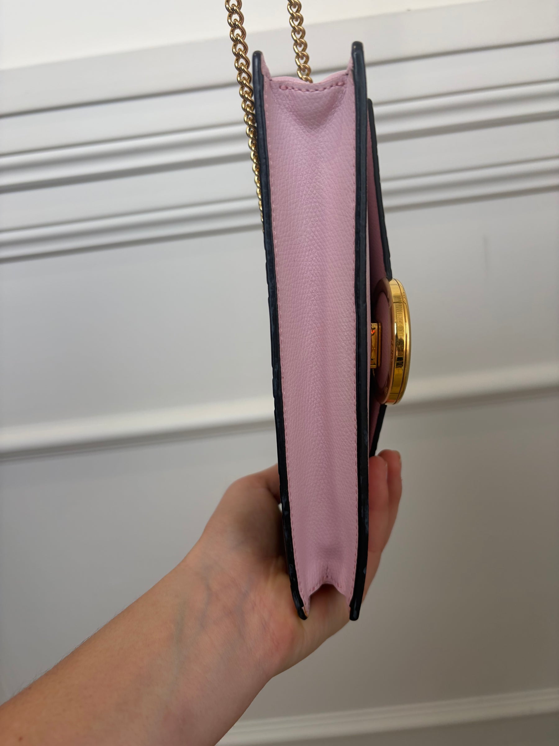 Fendi Pink and Brown Monogram Leather Envelope Wallet on Chain