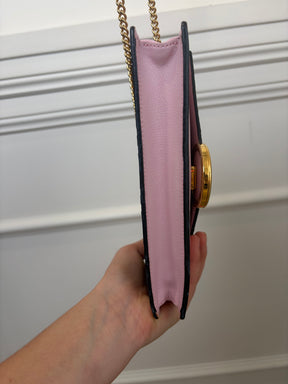 Fendi Pink and Brown Monogram Leather Envelope Wallet on Chain