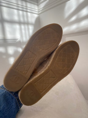 Chanel Beige and Pink Check Wool Logo Espadrille, 41