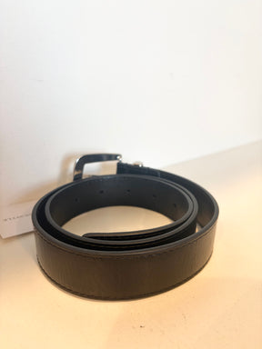 Maje Black Leather Belt with Silver Buckle, 1