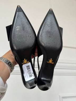 Prada Black Crushed Leather Geometric Slingbacks, 38